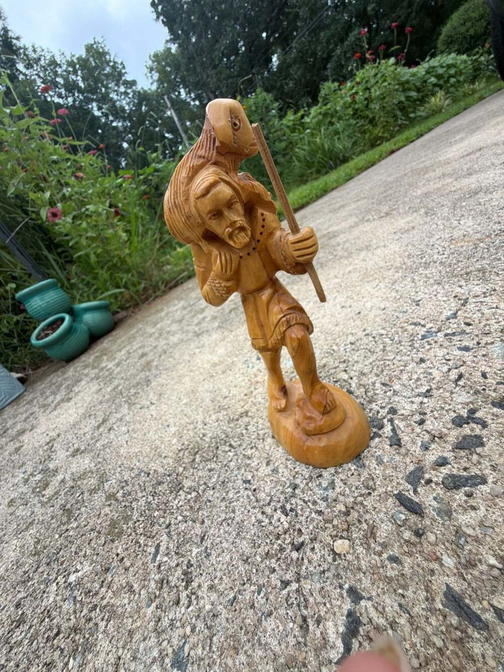 Vintage, Hand Carved, Olive Wood, Sheppard W/ Sheep Figure, "Made In Holy Land"